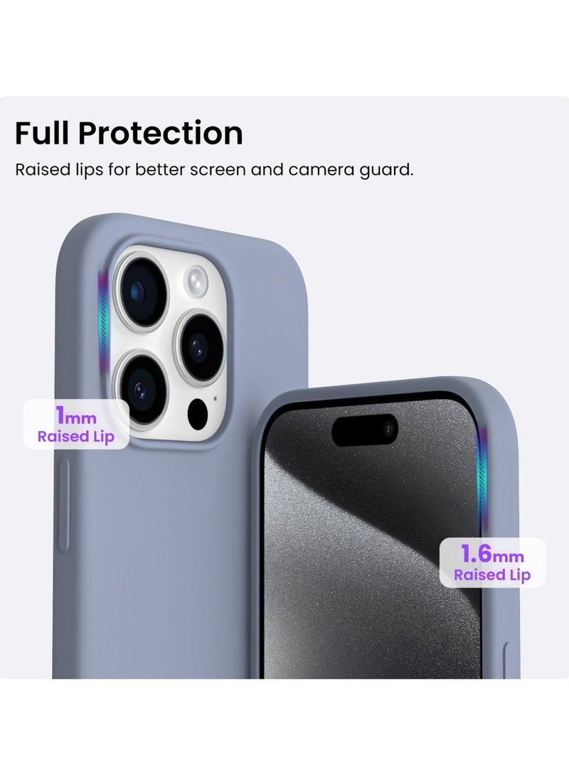 جراب هاتف واقٍ نحيف من السيليكون السائل مكون من 4 طبقات من المطاط الناعم المقاوم للصدمات ومتوافق مع هاتف iPhone 14 Pro Max مقاس 6.7 بوصة مع بطانة من الألياف الدقيقة المضادة للخدش (أزرق رمادي) - Image 4