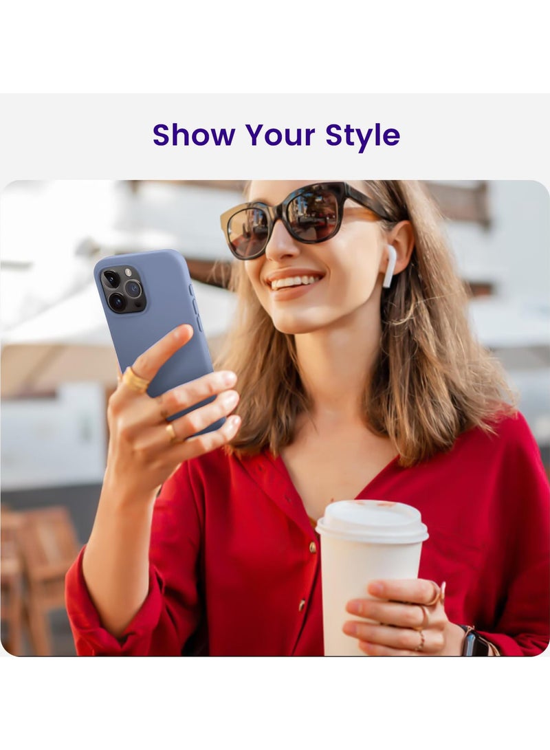 جراب هاتف واقٍ نحيف من السيليكون السائل مكون من 4 طبقات من المطاط الناعم المقاوم للصدمات ومتوافق مع هاتف iPhone 14 Pro Max مقاس 6.7 بوصة مع بطانة من الألياف الدقيقة المضادة للخدش (أزرق رمادي) - Image 3