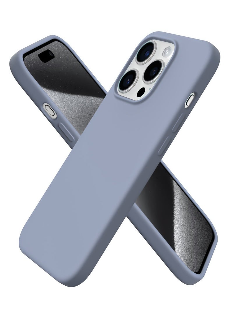 جراب هاتف واقٍ نحيف من السيليكون السائل مكون من 4 طبقات من المطاط الناعم المقاوم للصدمات ومتوافق مع هاتف iPhone 14 Pro Max مقاس 6.7 بوصة مع بطانة من الألياف الدقيقة المضادة للخدش (أزرق رمادي) - Image 1