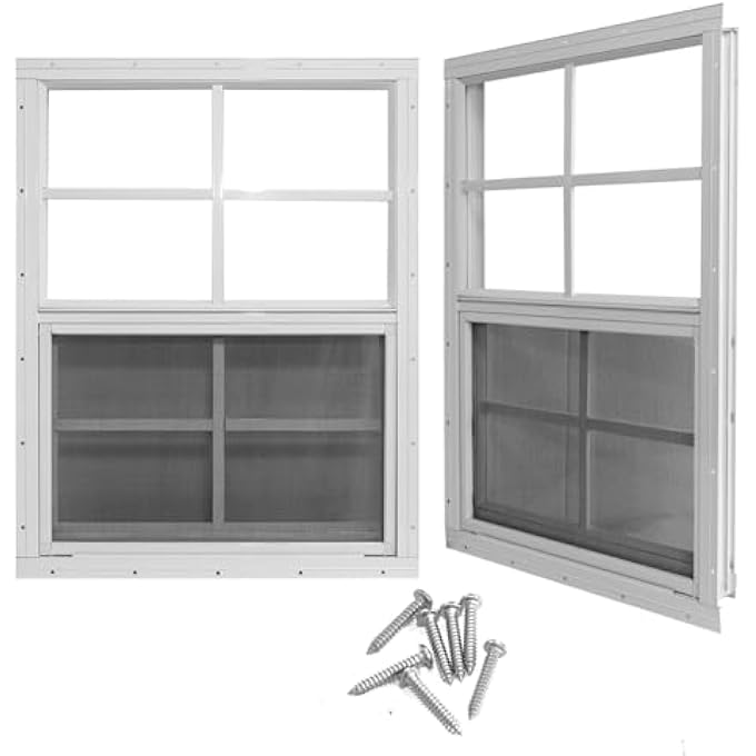 18" X 27" Shed Windows With Tempered Glass And Fiberglass Screen, 2 Pack Small Sliding Windows For Shed, Chicken Coop, Playhouse, Household, Garage, Barns (White) - Image 2