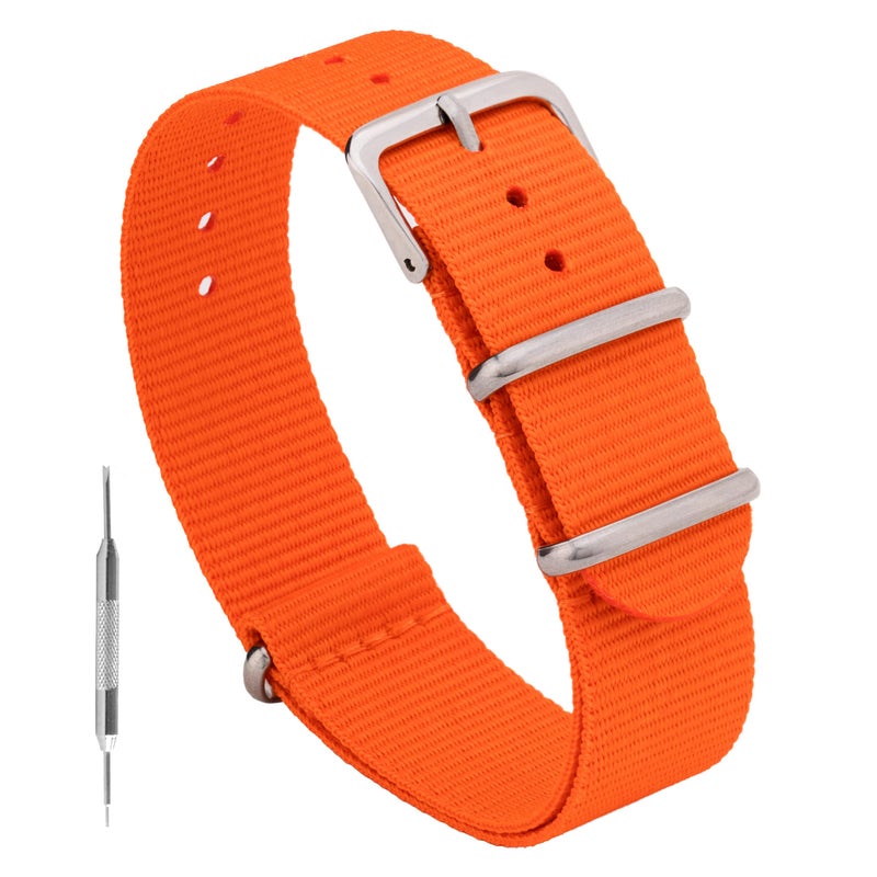 Benchmark Basics Nylon Watch Band - Waterproof Ballistic Nylon One-Piece Military Watch Straps for Men & Women (20mm, Orange) - Image 1