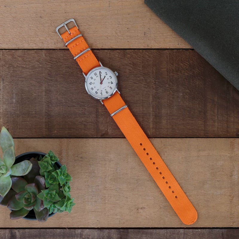 Benchmark Basics Nylon Watch Band - Waterproof Ballistic Nylon One-Piece Military Watch Straps for Men & Women (20mm, Orange) - Image 5