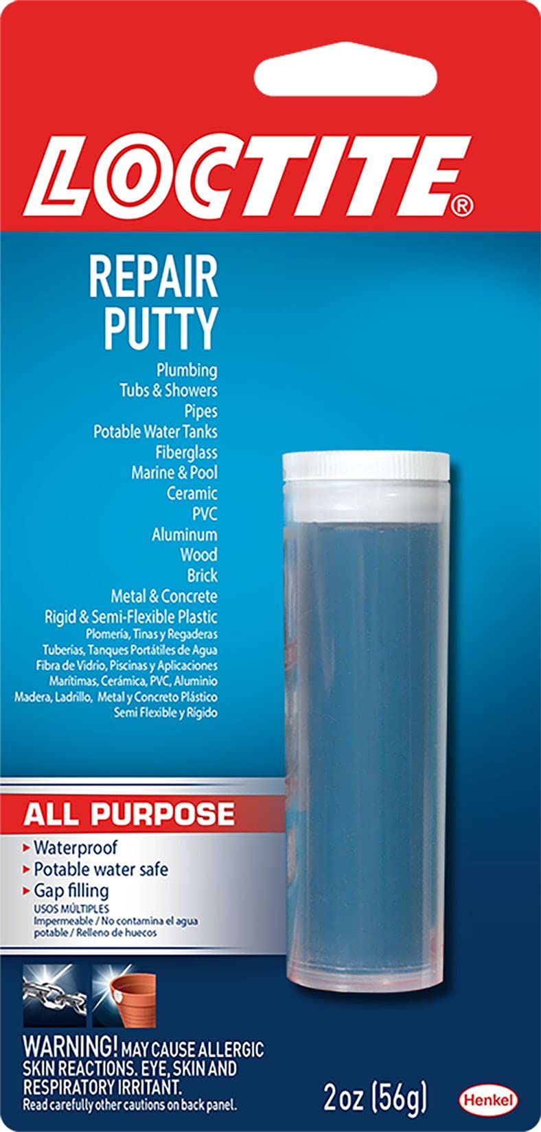 Loctite All Purpose Repair Putty,Waterproof,Gap filling,Molds easily, Ideal for Plumbing,Tubs&showers,Pipes,Fiberglass,Marine & pool,Ceramic,PVC,Aluminum,Wood,Brick,Metal,Concrete,Rigid plastic-2oz - Image 1
