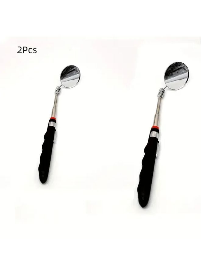 Black 2 Pcs Magnetic Telescopic Inspection Mirror With Pen Clip Stainless Steel PVC Battery Free For Car Maintenance - Image 1