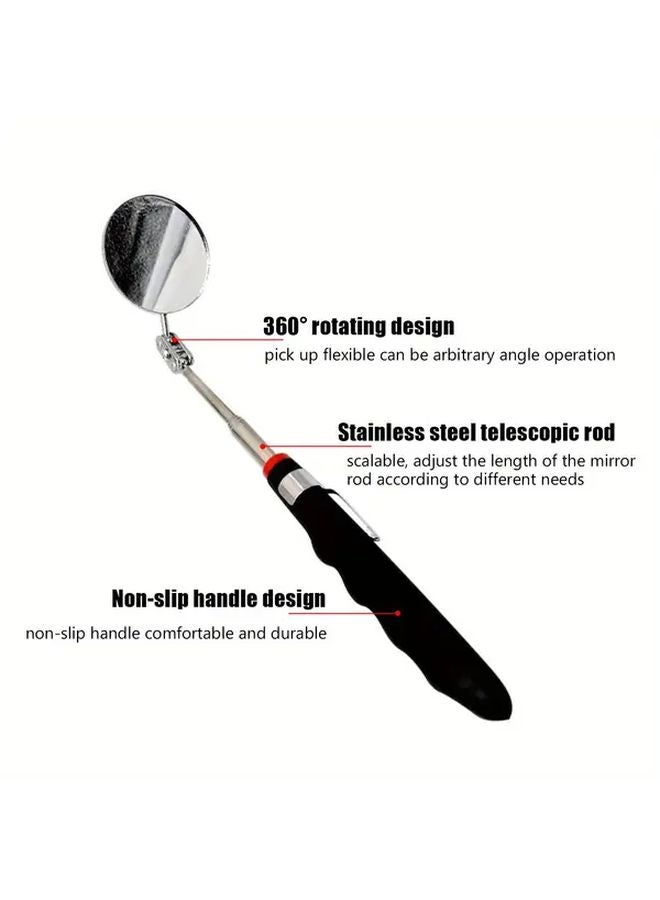 Black 2 Pcs Magnetic Telescopic Inspection Mirror With Pen Clip Stainless Steel PVC Battery Free For Car Maintenance - Image 2