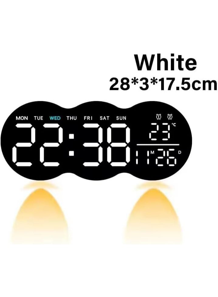 ساعة حائط رقمية LED متعددة الوظائف مع جهاز تحكم – شاشة كبيرة، منبه مزدوج، إضاءة ليلية، توقيت صيفي، ودرجة حرارة – مثبّتة على الحائط أو قائمة بذاتها  (ابيض*اسود) - Image 2