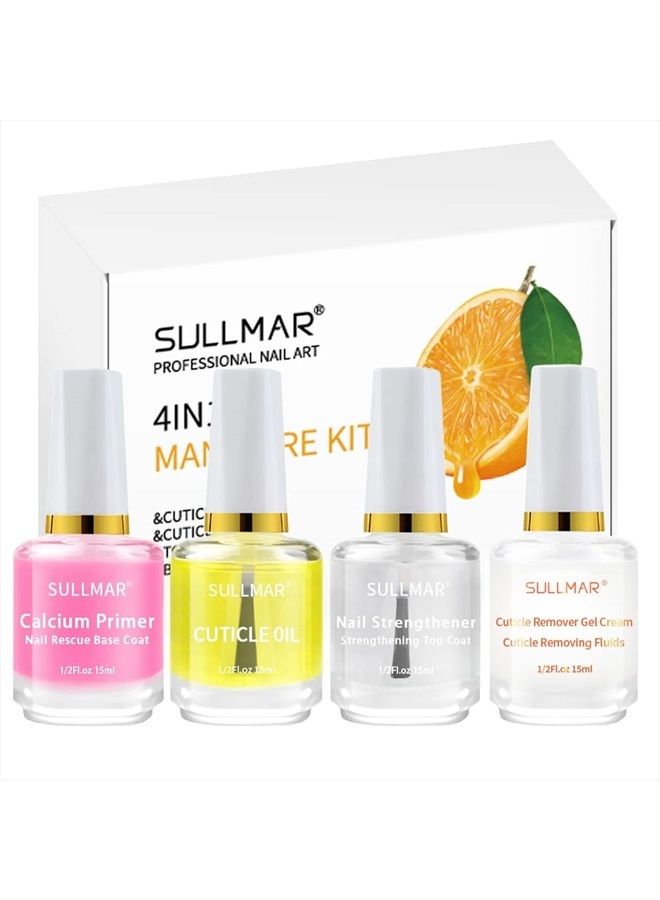 SULLMAR 4in1 Nail Hardener Nail Strengthener Nail Rescue Calcium Primer for Thin Nails Growth Nail Repair Nail Care Kit with Cuticle Oil Cuticle Remover Gel Cream - Image 1