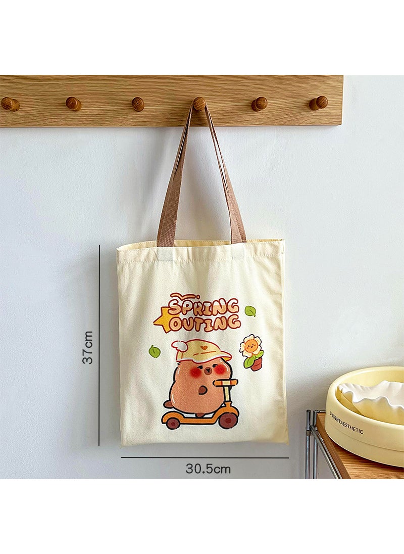 Generic Capibara Motivational Canvas Bag for Students Beige Cycling Capybara 