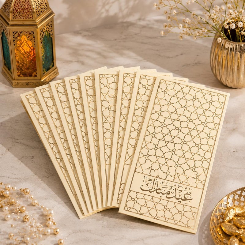 ThePartyPopper Arabian design Gold Foiled Eid Mubarak Eidi Envelopes Pack of 10 - Image 2
