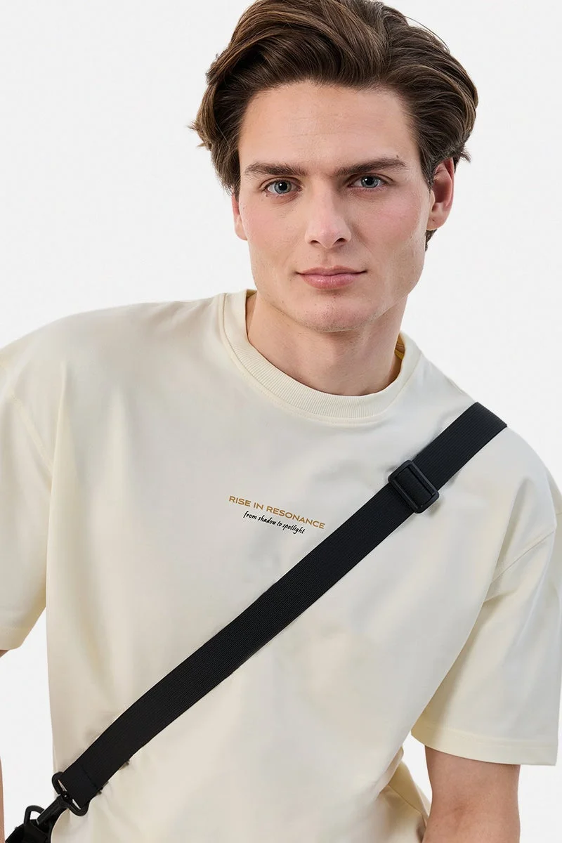 سنيتش Cream Printed Half Sleeve Oversized T-Shirt