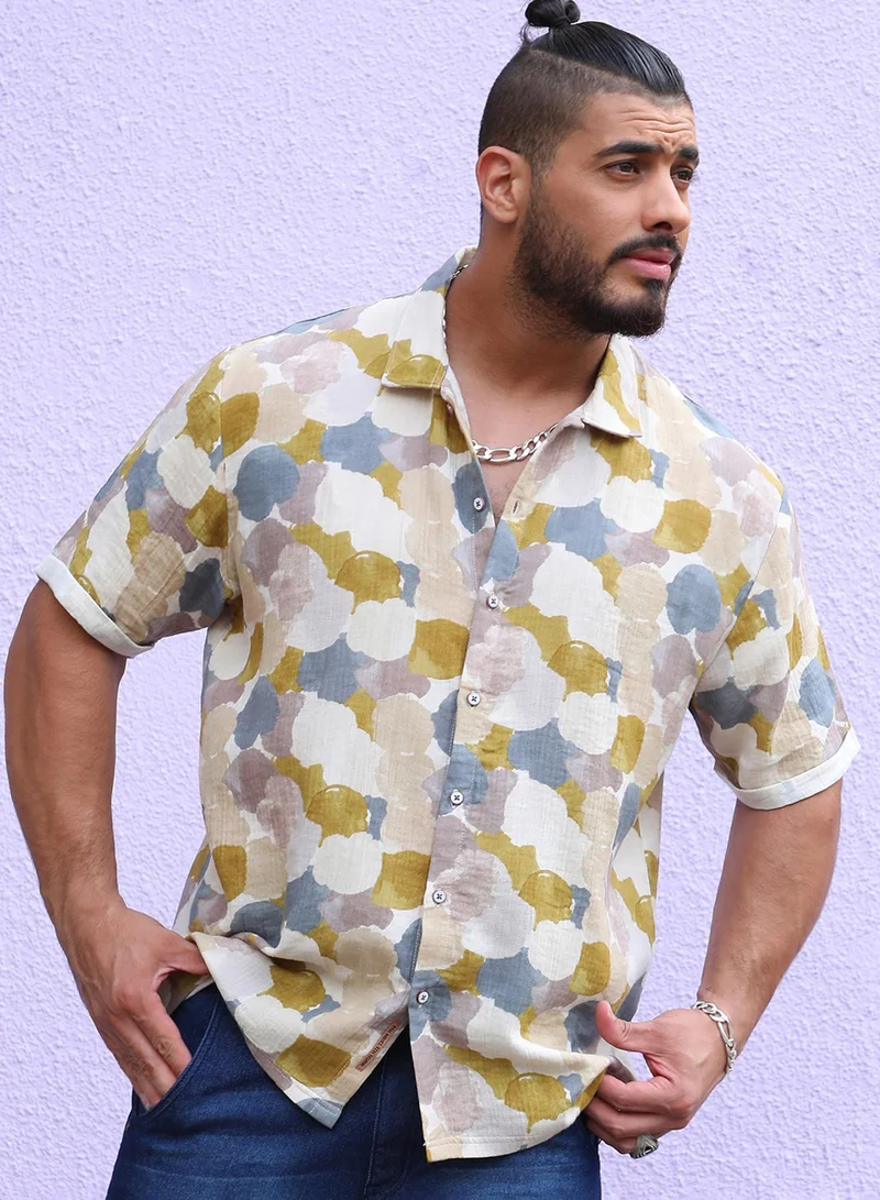Instafab Plus Instafab Plus Men's Multicolour Abstract Print Shirt For Casual Wear | Spread Collar | Short Sleeve | Button Closure | Cotton Double Cloth Shirt Crafted With Comfort Fit For Everyday Wear