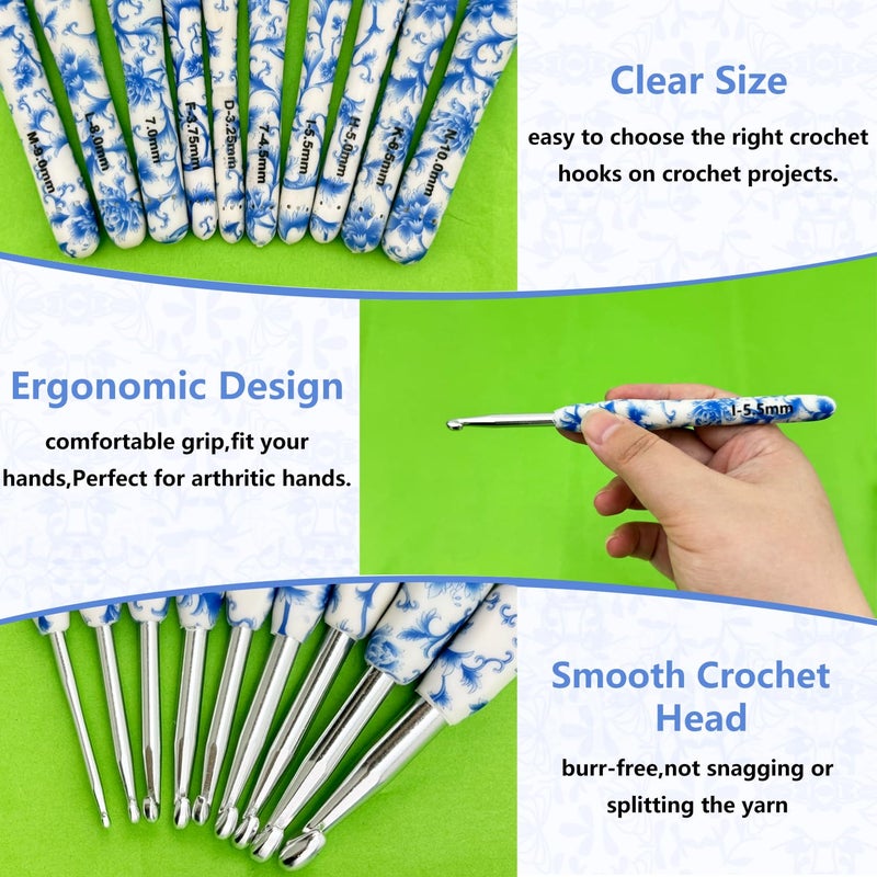 Hobekoee 14 Sizes Crochet Hooks Set,2.25mm(B)-10mm(N) Ergonomic Handle Crochet Hook for Arthritic Hands,Long Crochet Needles Set with Case for Beginners and Enthusiasts - Image 3