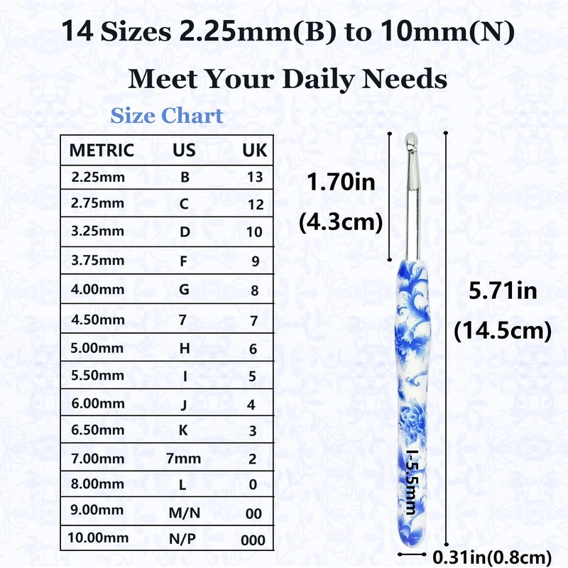Hobekoee 14 Sizes Crochet Hooks Set,2.25mm(B)-10mm(N) Ergonomic Handle Crochet Hook for Arthritic Hands,Long Crochet Needles Set with Case for Beginners and Enthusiasts - Image 2
