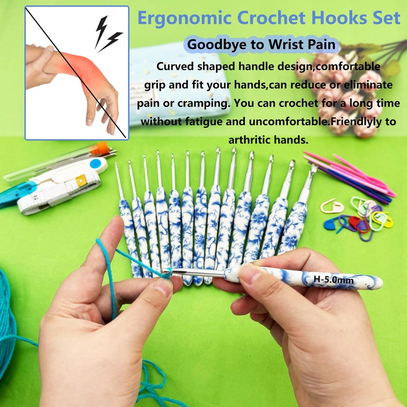 Hobekoee 14 Sizes Crochet Hooks Set,2.25mm(B)-10mm(N) Ergonomic Handle Crochet Hook for Arthritic Hands,Long Crochet Needles Set with Case for Beginners and Enthusiasts - Image 4