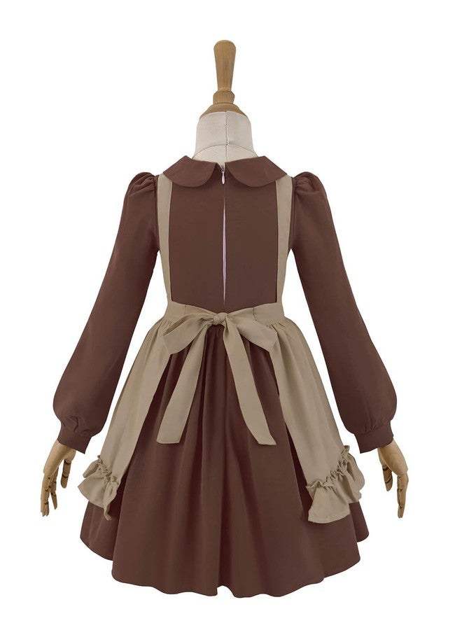 Nuoqi Prairie Dress Girls Pioneer Colonial Costume Long Sleeve 1800s Victorian Dress with Apron12-14, Brown - Image 3