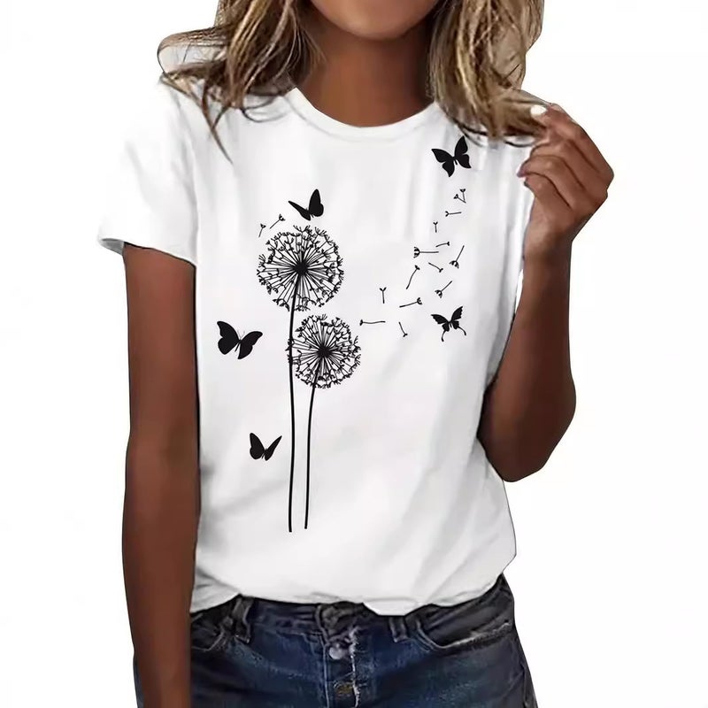 2024 Summer And Autumn Selling Women'S Round Neck T-Shirt 3D Dandelion Pattern Digital Printing Women'S Clothing Short Sleeve - Image 2