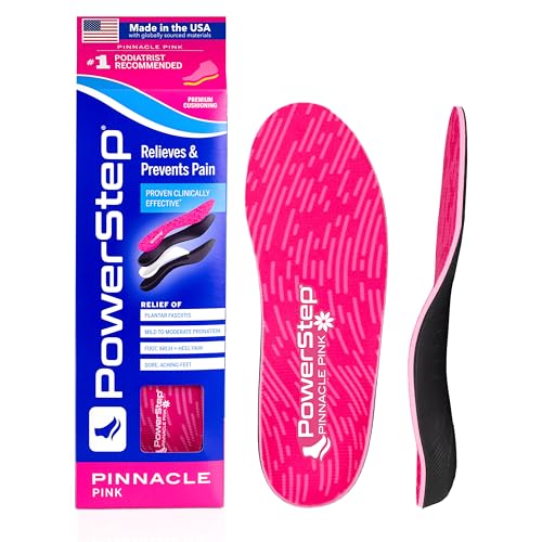 Pinnacle Pink Orthotics for Women Arch Support Inserts for Plantar Fasciitis Relief Made in USA Maximum Cushioning Arch Support Deep Heel Cup for Pronation W 10105 M 885