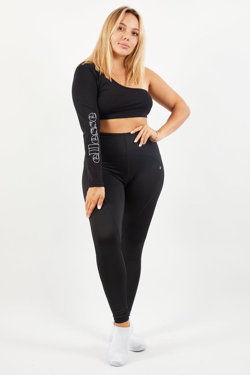 Ellesse Women Asymmetric Neckline One Shoulder Brand Logo Crop Top, Black - Image 2