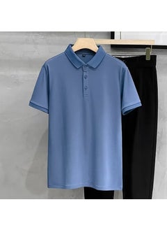2024 Trendy Mens Polo Shirt Short Sleeve Summer Casual Fog Blue