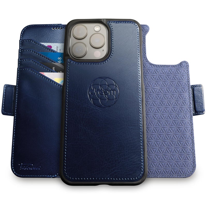 Dreem Wallet Case for iPhone 15 Pro Max Revolutionary VertHor Phone Stand Magnetic Detachable Vegan Leather Flip Cover RFID Blocking Card Holder MagSafeFit Gift Box Fibonacci Royal - Image 2