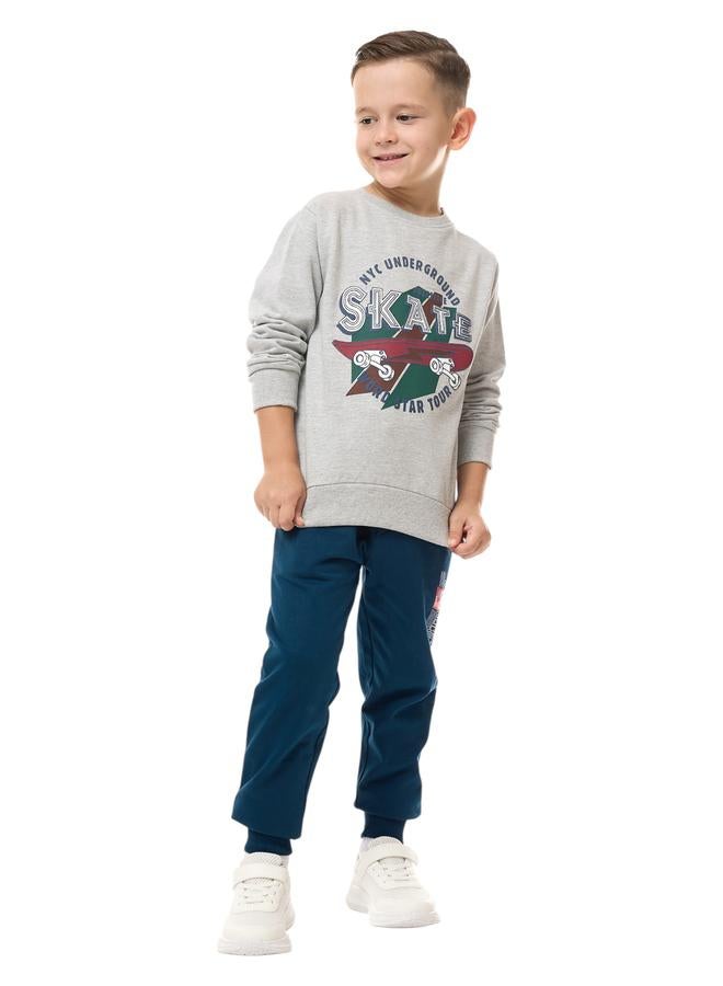 Victor And Jane Boys Grey Skateboard Graphic Sweatshirt - Image 4