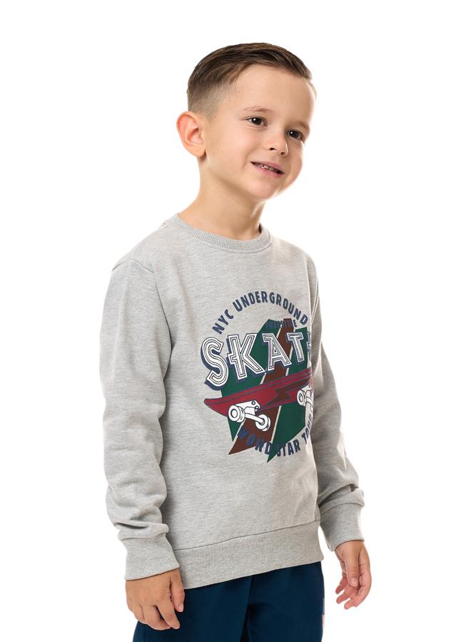 Victor And Jane Boys Grey Skateboard Graphic Sweatshirt - Image 2