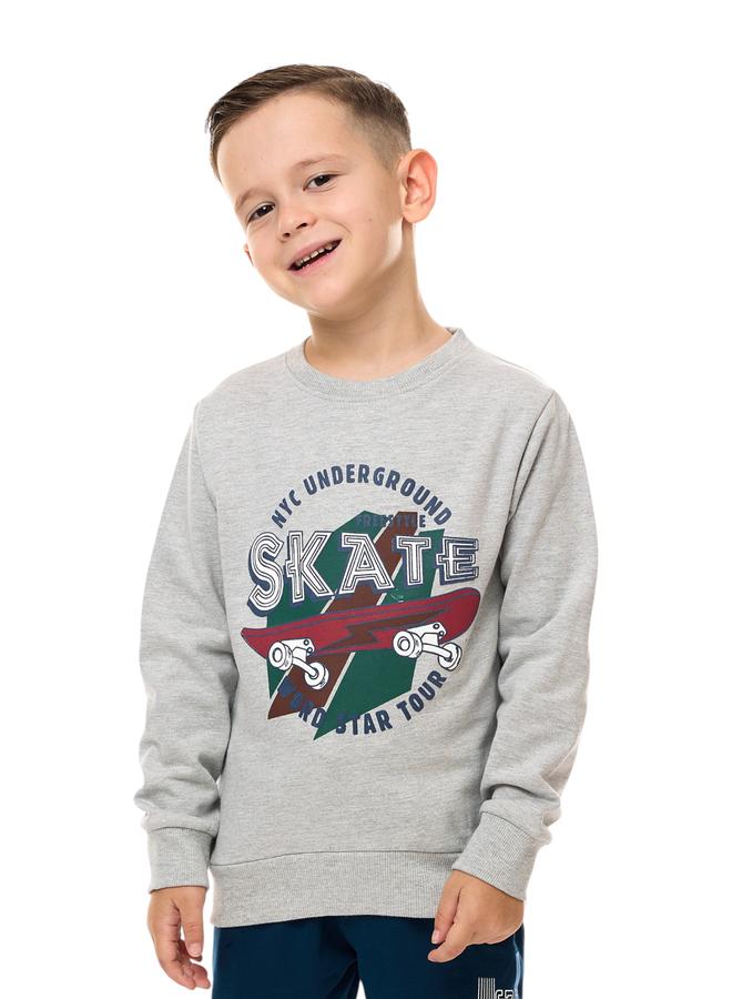Victor And Jane Boys Grey Skateboard Graphic Sweatshirt - Image 1