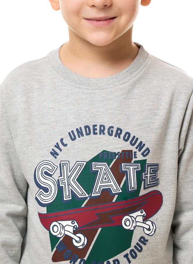 Victor And Jane Boys Grey Skateboard Graphic Sweatshirt - Image 5