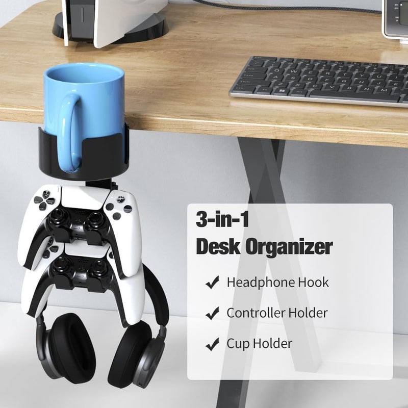 Lolyer 360° Rotating Desk Controller Headphone Holder - Larger Cup Holder with Adjustable Headset Hanger Controller Stand | Clamp On Desk Organizer | Gaming Accessories - Image 2