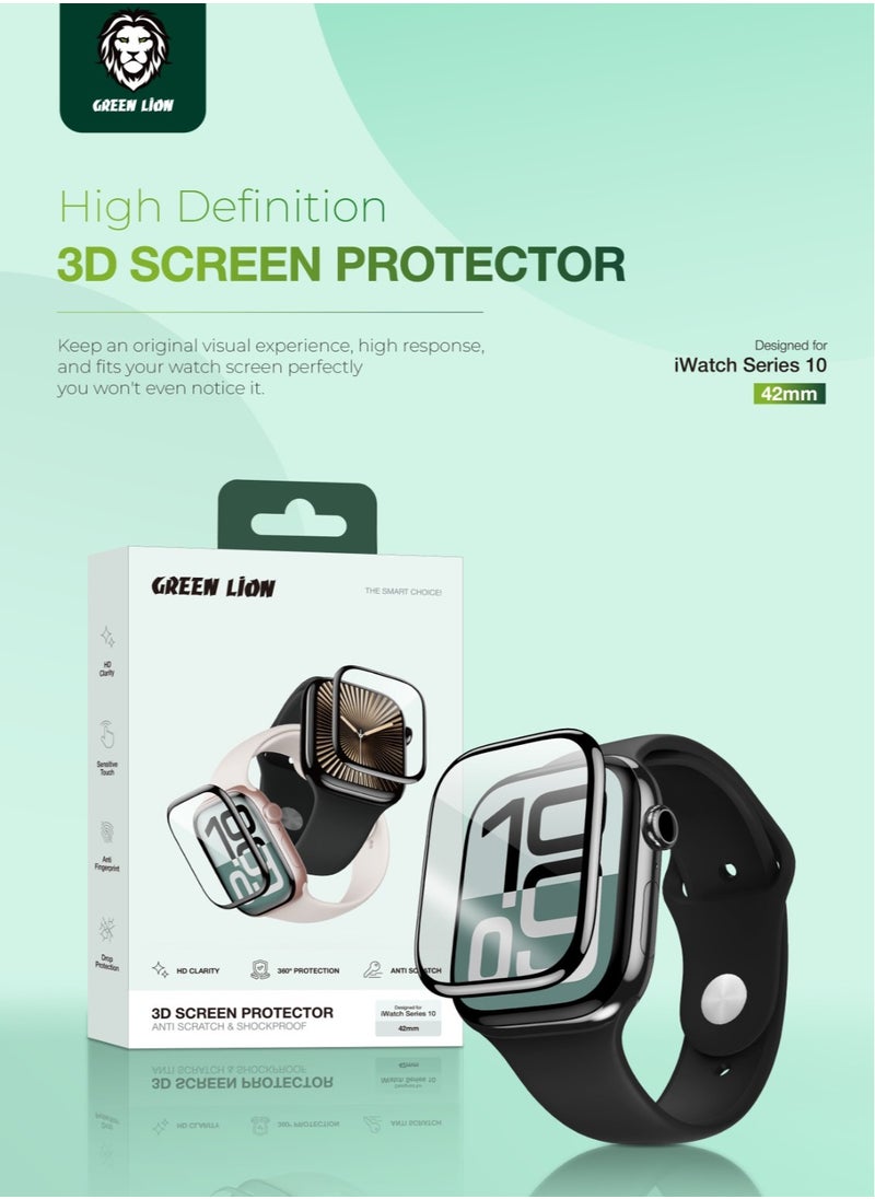 GREEN LION 3D Screen Protector for Apple Watch 42mm Series 10 / Anti Scratch / Anti Fingerprint / Shockproof / HD Clarity / 360° Protection / Self-Healing Material / Sensitive Touch / Drop Protection - Clear  - Image 2