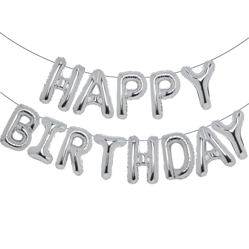 Accevo Silver Happy Birthday Balloon 16 Inch Mylar Foil Letters Balloons Happy Birthday Banner for Kids Child Adults Boys Girls Happy Birthday Sign Birthday Party Decorations Supplies - Image 1