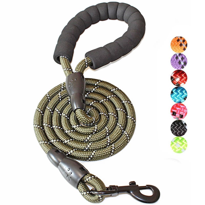 BAAPET 2/4/5/6 FT Dog Leash with Comfortable Padded Handle and Highly Reflective Threads for Small Medium and Large Dogs (5FT-1/2'', Olive Green) - Image 1