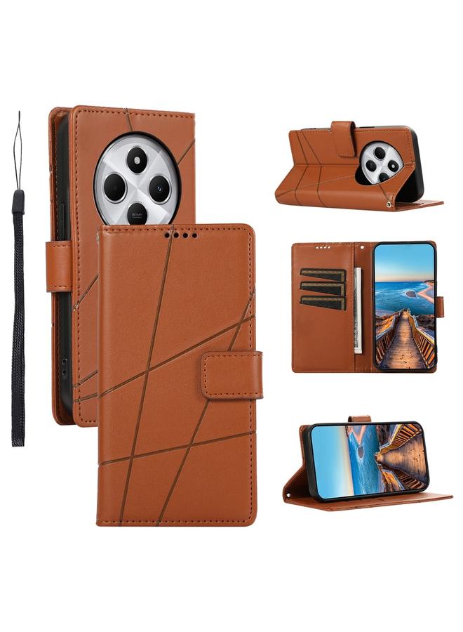 اس-توب جراب لهاتف Redmi 14C 4G مصنوع من جلد البولي يوريثان الأصلي ومزخرف بخطوط منقوش - Image 1