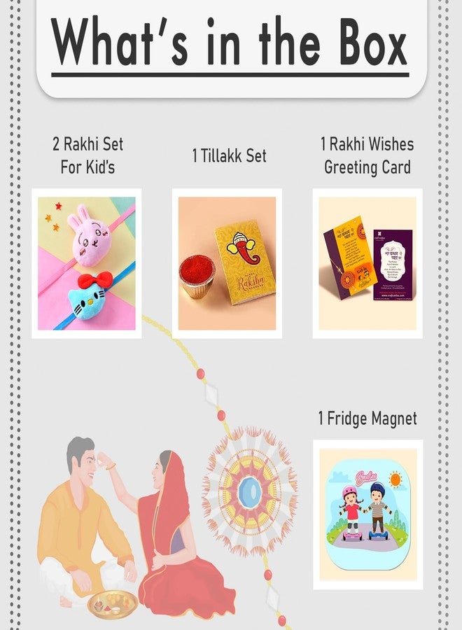 CraftVatika Rakhi for Kids | Rakhi Set of 2 for Brother | Cartoon Rakhi for Boy with Fridge Magnet, Rakshabandhan Greeting Card, Tilak Set,Home Decor (M2-Kids Set) - Image 3