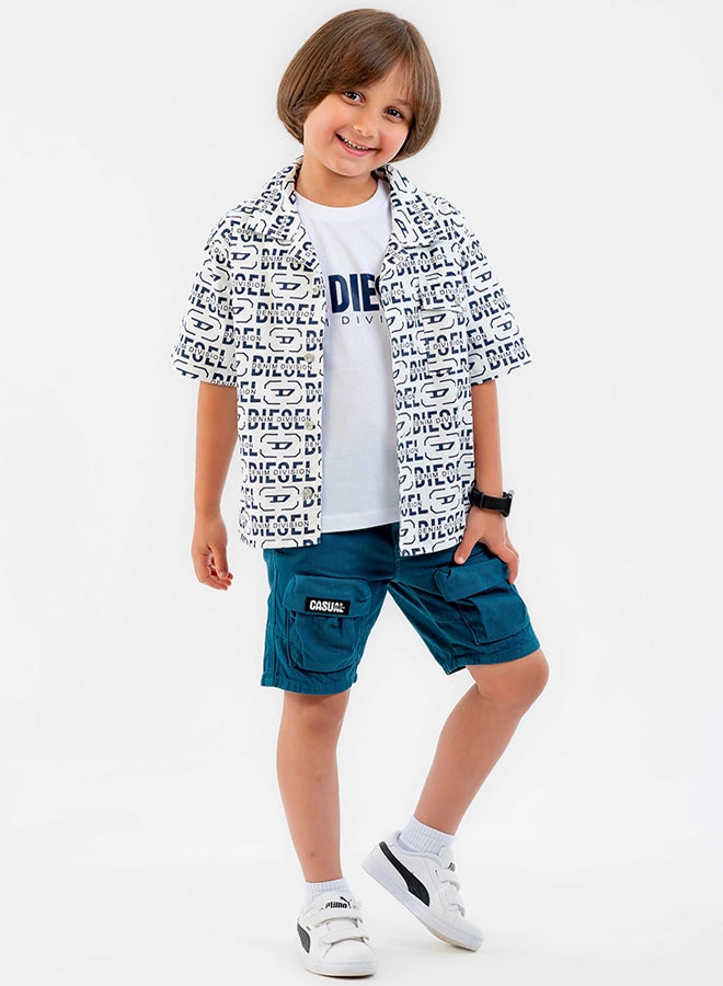 CN Jeans wear Kids Boys' Summer White Patterned Shirt - Image 1