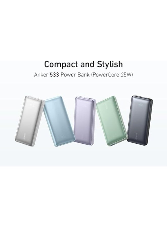 أنكر بانك الطاقة أنكر 533 10000 مللي أمبير شاحن محمول - A1249 (PowerCore 25W) مع 3 منافذ، 2 USB-C، 1 USB-A حزمة بطارية للشحن السريع لهواتف آيفون، آيباد، سامسونج، أندرويد والمزيد (أبيض) - Image 2