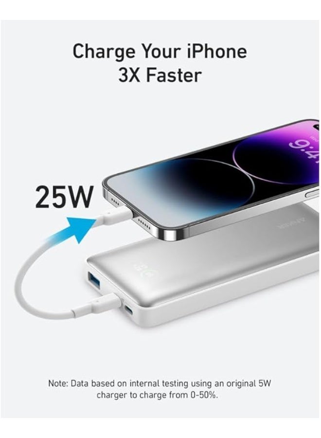 أنكر بانك الطاقة أنكر 533 10000 مللي أمبير شاحن محمول - A1249 (PowerCore 25W) مع 3 منافذ، 2 USB-C، 1 USB-A حزمة بطارية للشحن السريع لهواتف آيفون، آيباد، سامسونج، أندرويد والمزيد (أبيض) - Image 3