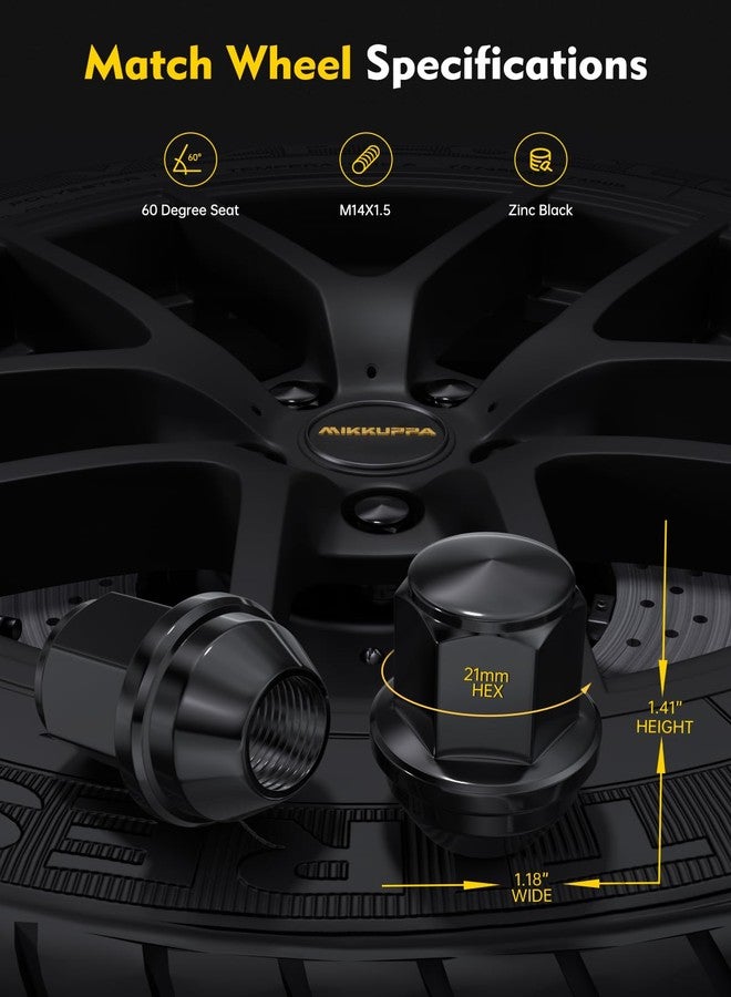 ميكوبّا صواميل عجلات MIKKUPPA M14x1.5 الأصلية، بديلة لسيارات فورد موستانج إيدج (2015-2024)، وإكسبلورر (2020-2023)، ومافريك (2022-2023)، 20 قطعة صواميل إطارات سوداء للعجلات ذات التصميم الأصلي. - Image 2