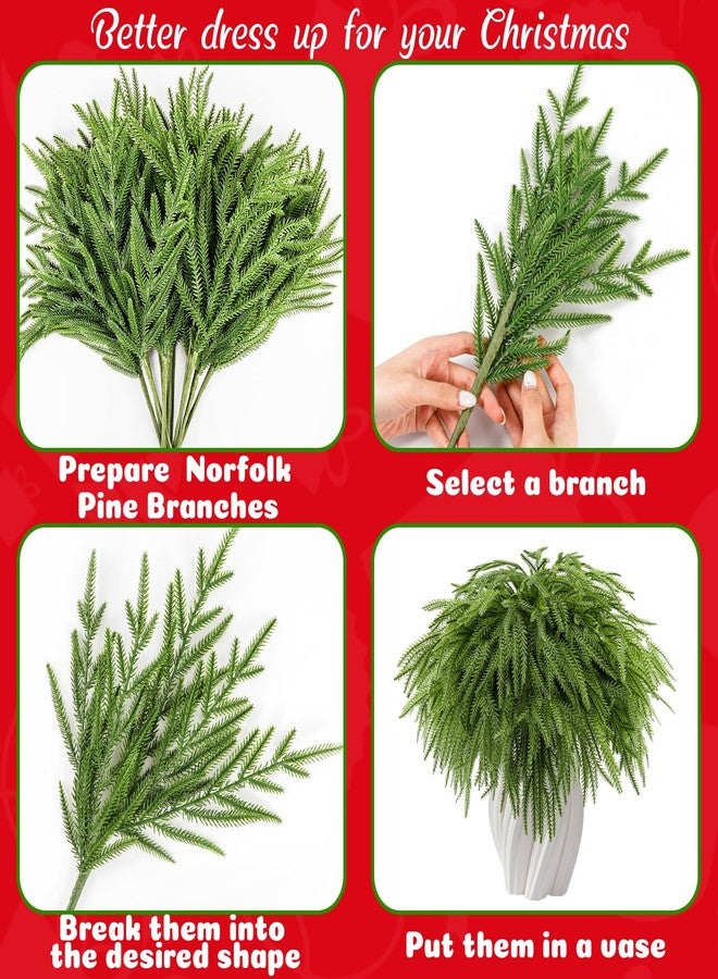 Japior 18 Pcs Christmas Norfolk Pine Branches -18 Inches Artificial Pine Branches faux Christmas Norfolk Pine Greenery Stems Faux Norfolk Pine Branches Garland for Xmas DIY Crafts Decorations Indoor Outdoor - Image 4