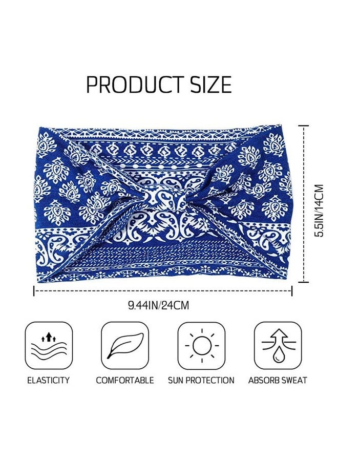 Proberos بروبيروس¬Æ 2 قطع أربطة رأس رياضية بوهيمية للنساء والرجال، أربطة شعر عريضة مرنة أنيقة لليوغا، شريط عرق للتمرين، الجري، التنس، الريشة، الماراثونات، ركوب الدراجات، أسود+أحمر+أزرق - Image 2