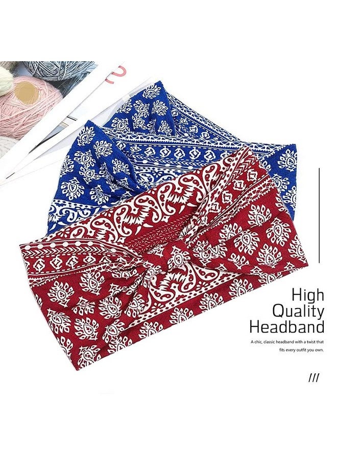 Proberos بروبيروس¬Æ 2 قطع أربطة رأس رياضية بوهيمية للنساء والرجال، أربطة شعر عريضة مرنة أنيقة لليوغا، شريط عرق للتمرين، الجري، التنس، الريشة، الماراثونات، ركوب الدراجات، أسود+أحمر+أزرق - Image 3