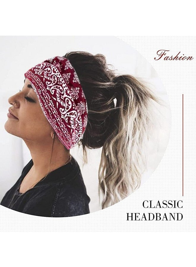 Proberos بروبيروس¬Æ 2 قطع أربطة رأس رياضية بوهيمية للنساء والرجال، أربطة شعر عريضة مرنة أنيقة لليوغا، شريط عرق للتمرين، الجري، التنس، الريشة، الماراثونات، ركوب الدراجات، أسود+أحمر+أزرق - Image 4