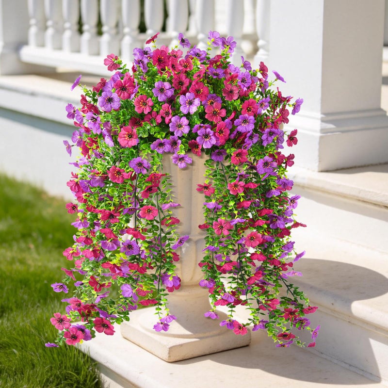 ZFProcess Artificial Hanging Flowers Plants for Outdoor Spring Summer Decoration, 2PCS Faux Silk Daisy UV Resistant Look Real for Outside Home Indoor Planter Porch Garden Yard Decor(Light Purple Red) - Image 3