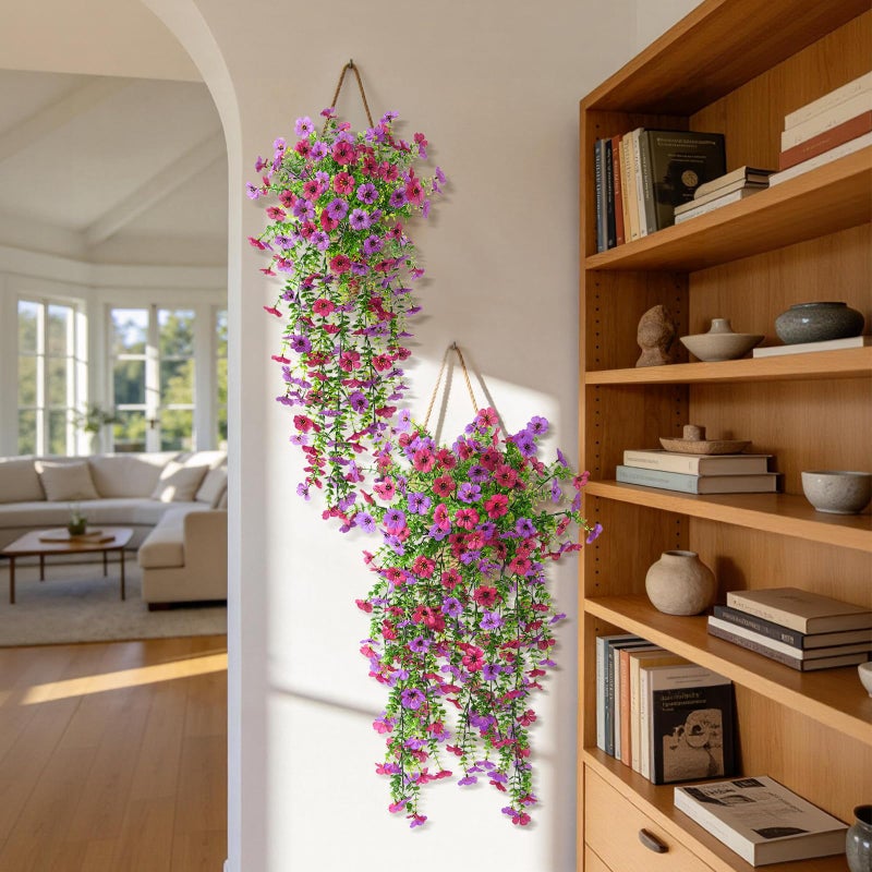 ZFProcess Artificial Hanging Flowers Plants for Outdoor Spring Summer Decoration, 2PCS Faux Silk Daisy UV Resistant Look Real for Outside Home Indoor Planter Porch Garden Yard Decor(Light Purple Red) - Image 5