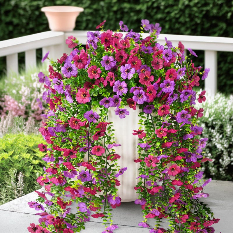 ZFProcess Artificial Hanging Flowers Plants for Outdoor Spring Summer Decoration, 2PCS Faux Silk Daisy UV Resistant Look Real for Outside Home Indoor Planter Porch Garden Yard Decor(Light Purple Red) - Image 1