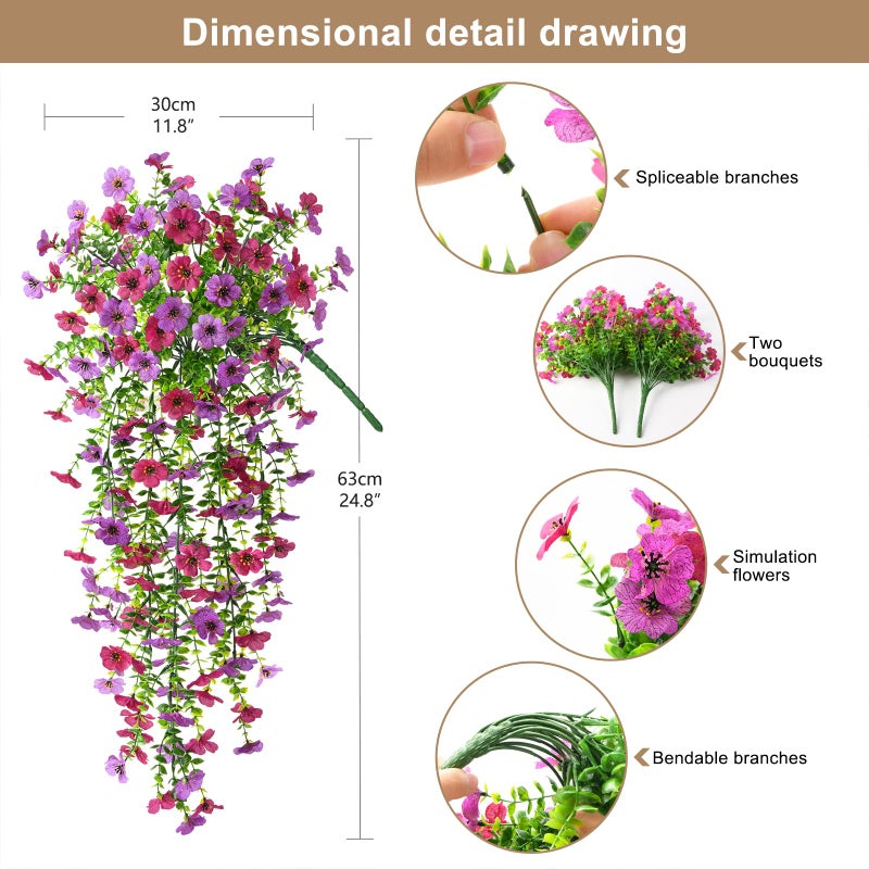 ZFProcess Artificial Hanging Flowers Plants for Outdoor Spring Summer Decoration, 2PCS Faux Silk Daisy UV Resistant Look Real for Outside Home Indoor Planter Porch Garden Yard Decor(Light Purple Red) - Image 2