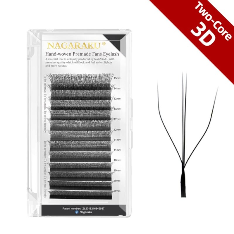 NAGARAKU W 3D TwoCore Eyelash Extension Volume Premade Matte Black Cluster Easy Fanning yy Eye Lashes with Thickness 007mm 11mm W3D2CCurlD - Image 2