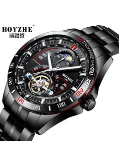 Generic BOYZHE mechanical watch multi-function automatic mechanical watch stainless steel mens watch sports waterproof mens watchBlack Shell + black surface + black steel belt Black Shell + black surface + black steel belt 