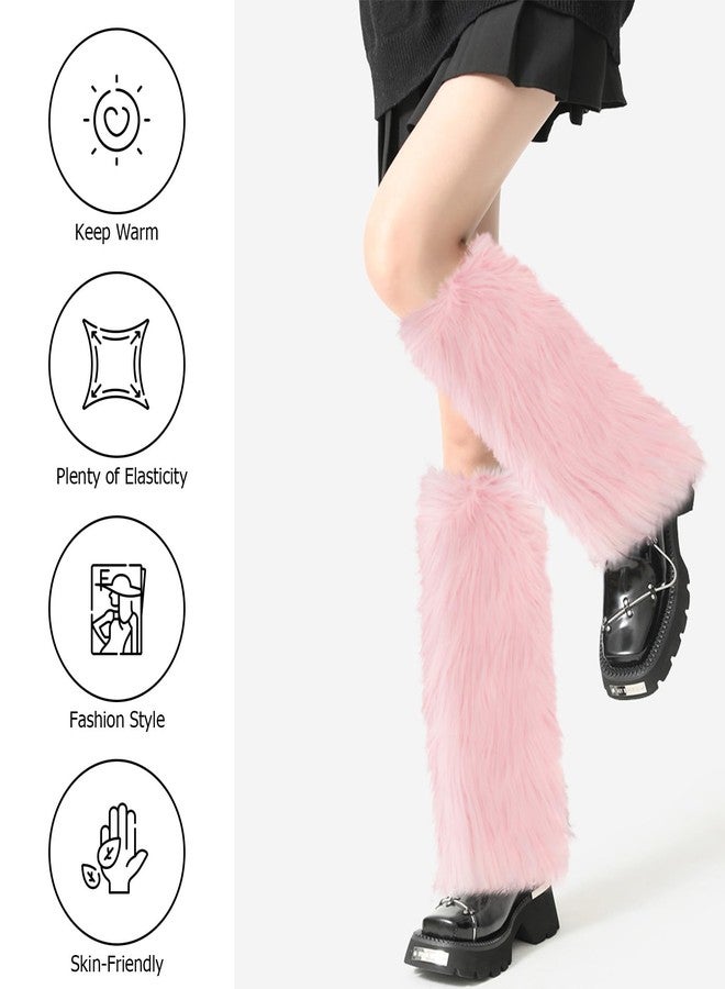 XEPST Women's Plush Leg Warmers Winter Fur Legs Cuffs Soft Sexy Fur Leg Warmers Long Boots Arm Warmers for Women (Pink) - Image 2