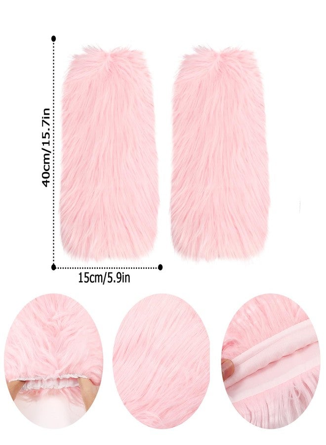 XEPST Women's Plush Leg Warmers Winter Fur Legs Cuffs Soft Sexy Fur Leg Warmers Long Boots Arm Warmers for Women (Pink) - Image 4